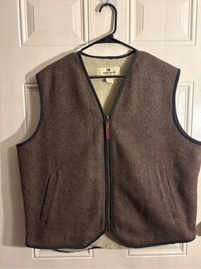 Woolrich Brown Sherpa-Lined Zip Front Vest Men’s LARGE